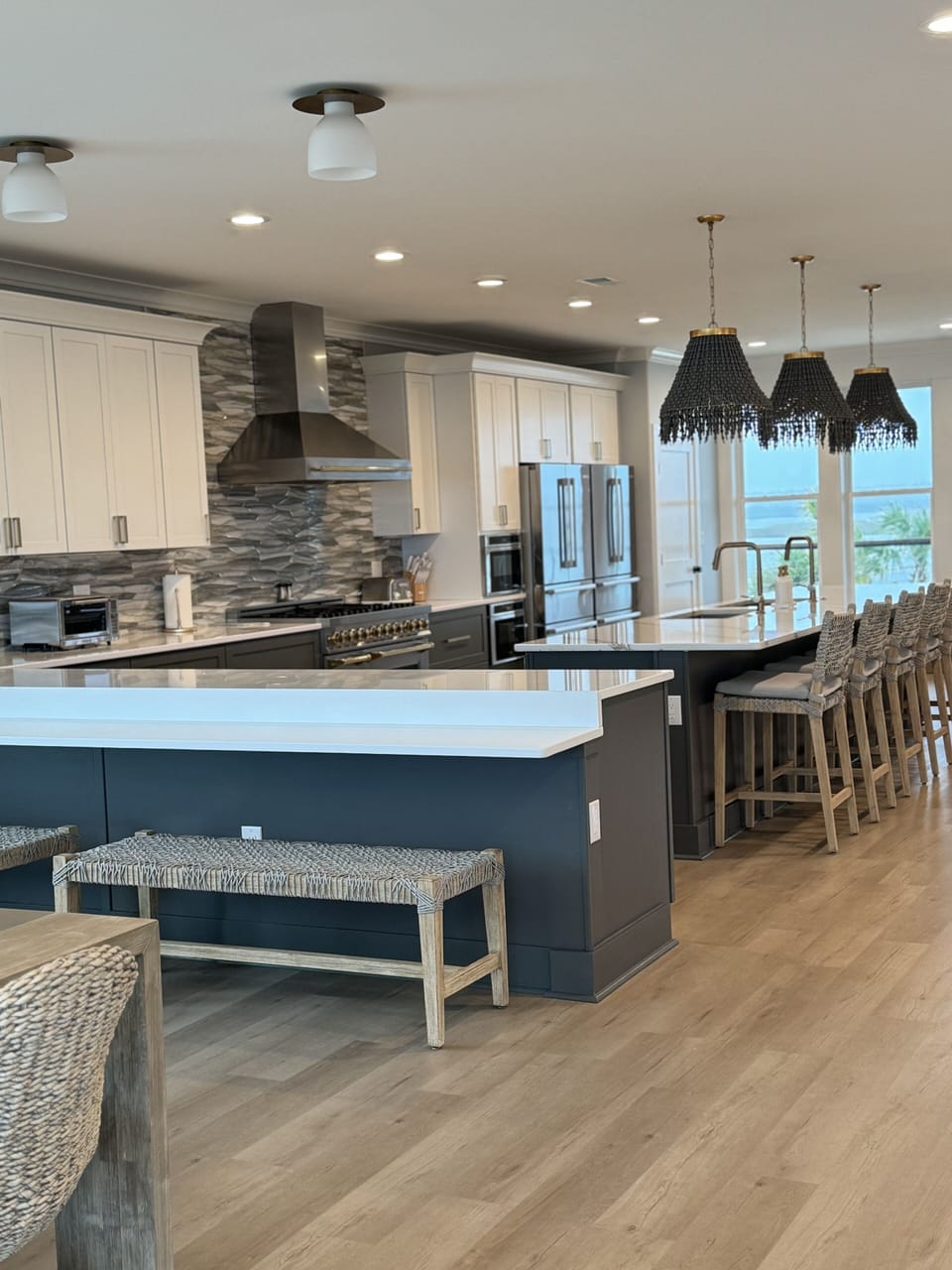Additional island and peninsula seating.