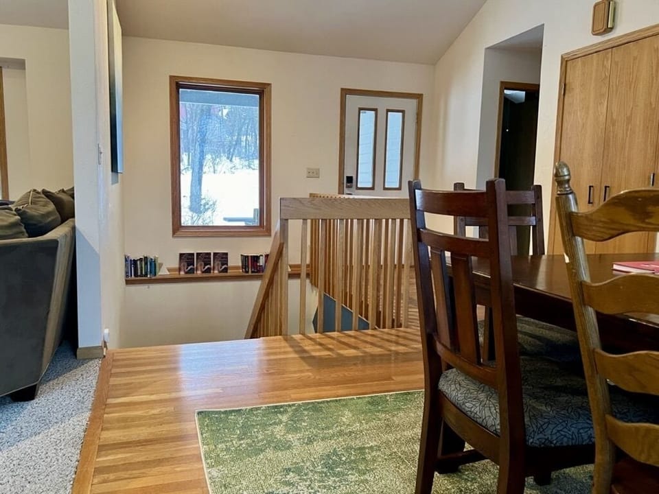 Dining room and stairs are located just inside the front door.