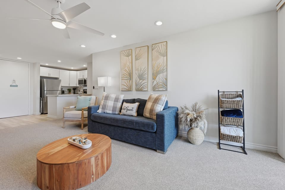 The living room sofa easily converts into a queen bed for two extra guests.