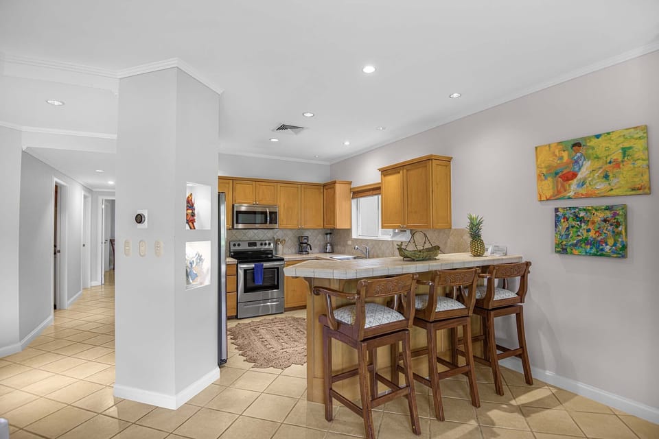 Wide-angle view of the kitchen