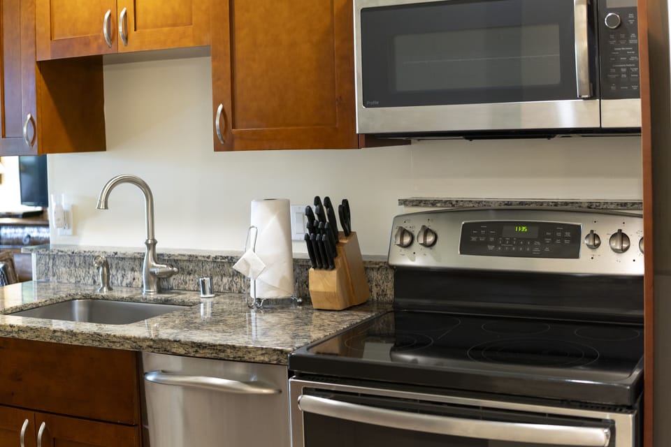 Cook with confidence on sleek surfaces and modern appliances.