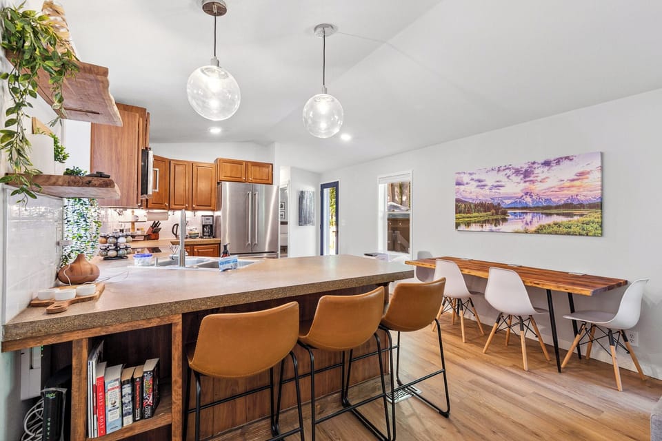 Stay connected with seating bordering the kitchen