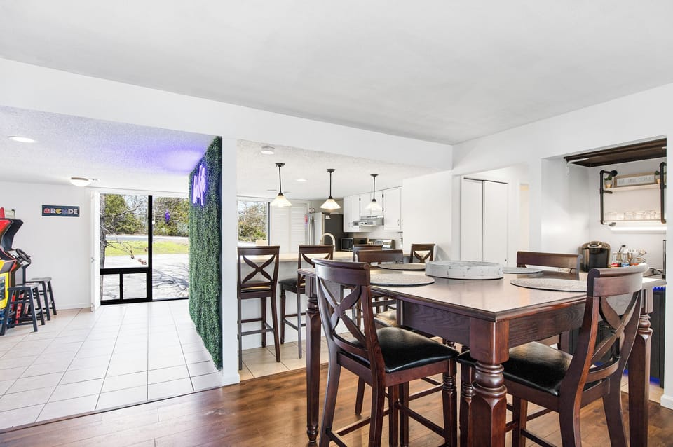 Dining area provides high top seating and counter seating.