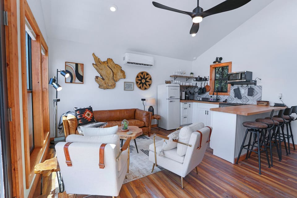 The living space is conveniently located off of the kitchen