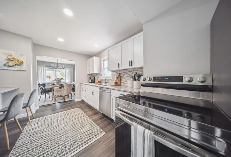 Full-size electric range and oven.