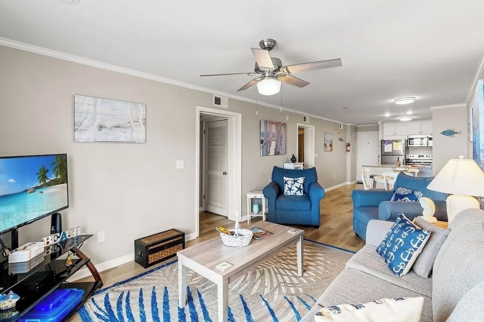 Comfortable living room with TV games, and books,