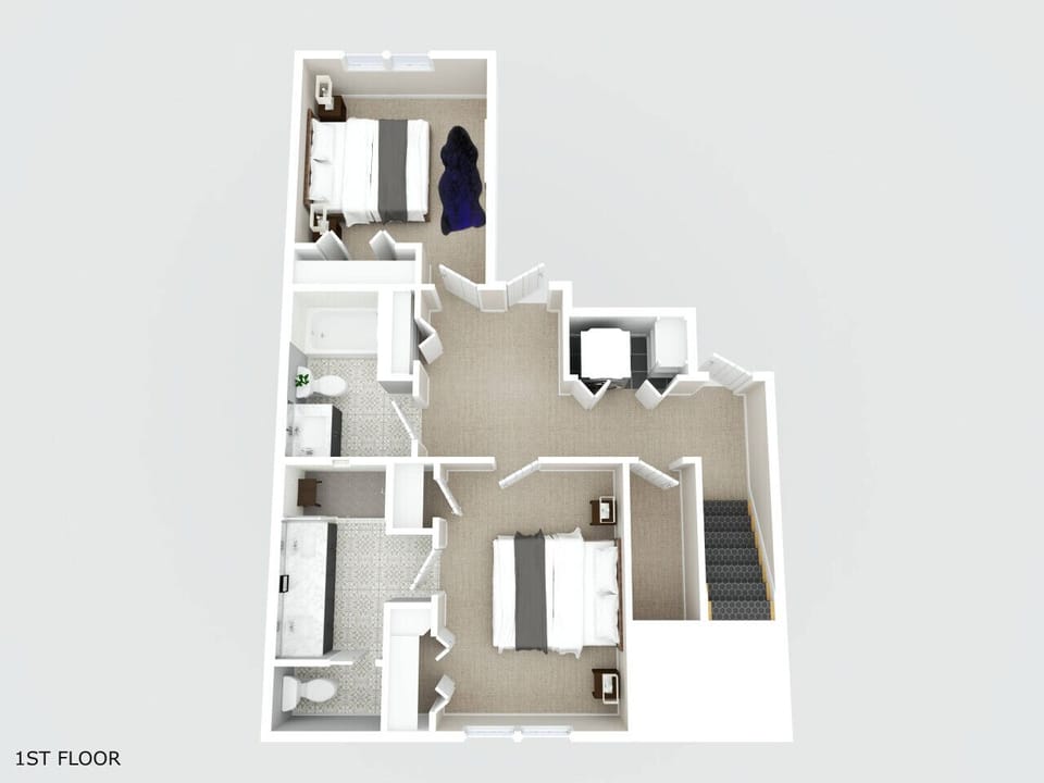 Two beds two bath on the bottom floor