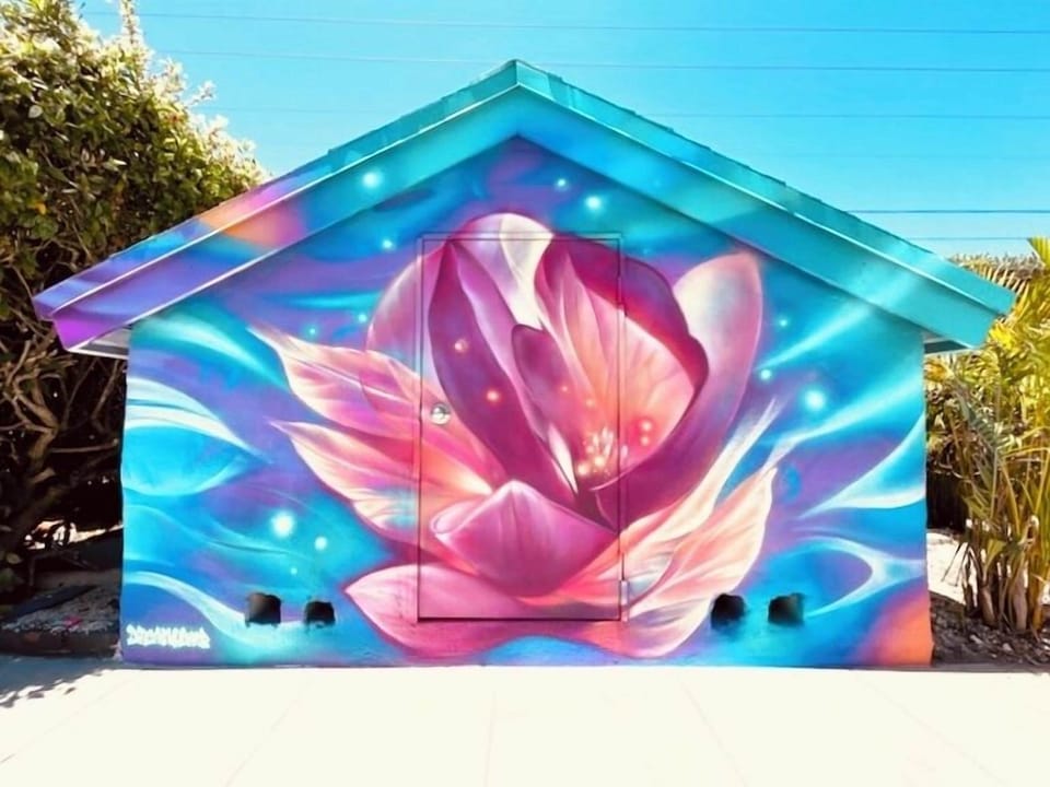Close up of Pier Walk's new pool house mural by Dreamweaver