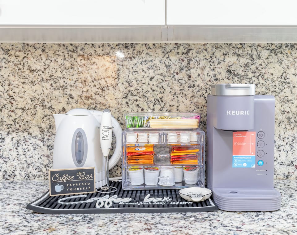 We a starter set of coffee, sugar, tea, sweetener and creamer.