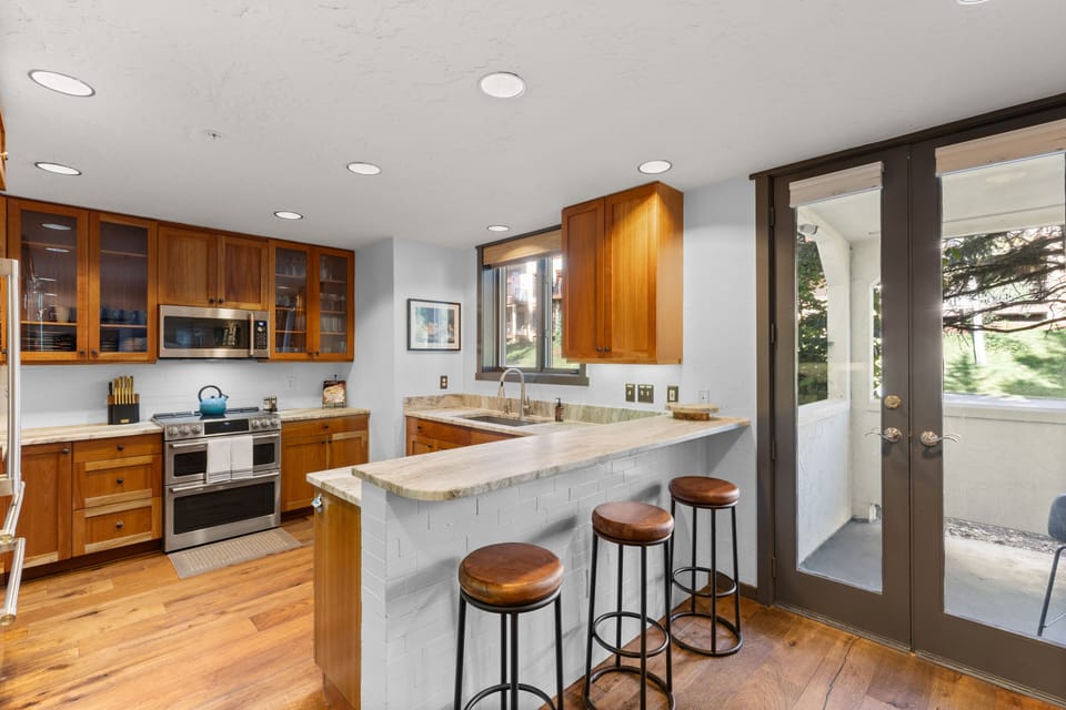 Extra seating at the bar and everything you’ll need to cook in if you’d like.