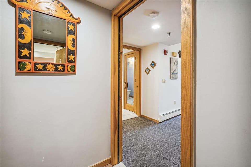 Entrance to small foyer and living spaces