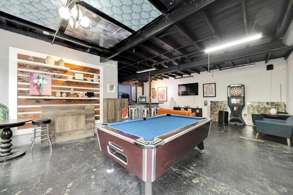 The billiards table offers fun for socializing with family and friends.