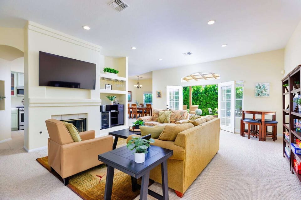 Open-concept living, dining and kitchen area. 