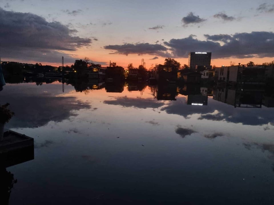 Sunsets can be amazing at the houseboat and are best enjoyed with a drink on the terrace