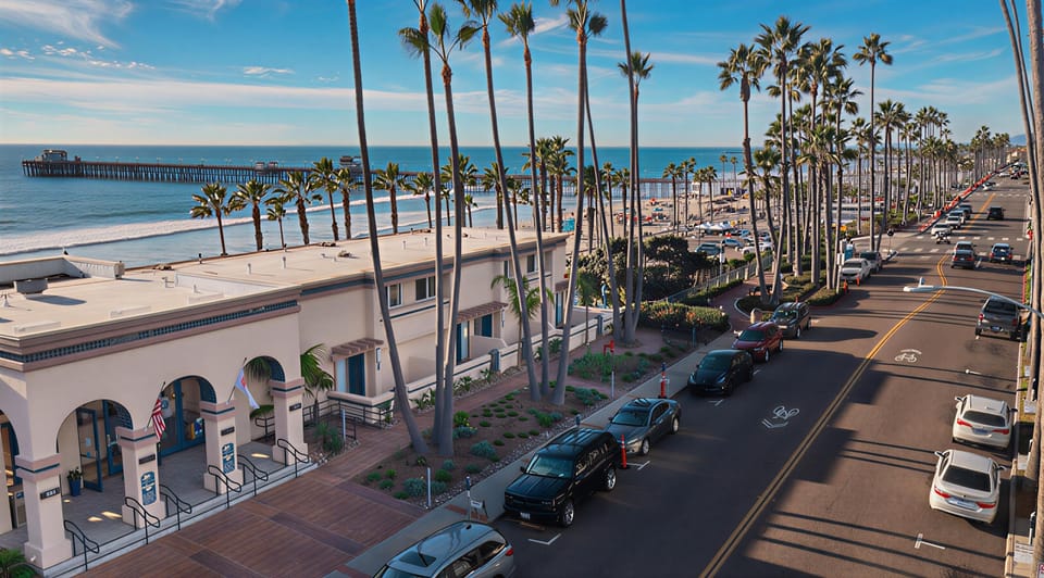 Cruise the oceanfront boulevard with pier views nearby.