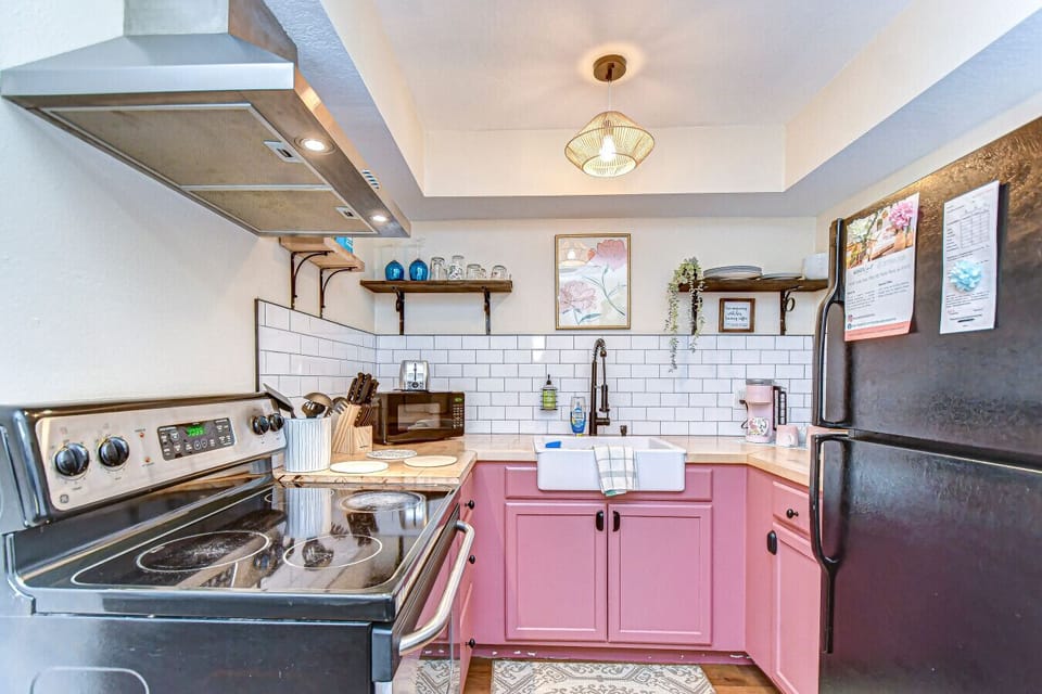 Our sweet pink kitchen has everything you need to create a large or small meal. We provide everything you need!