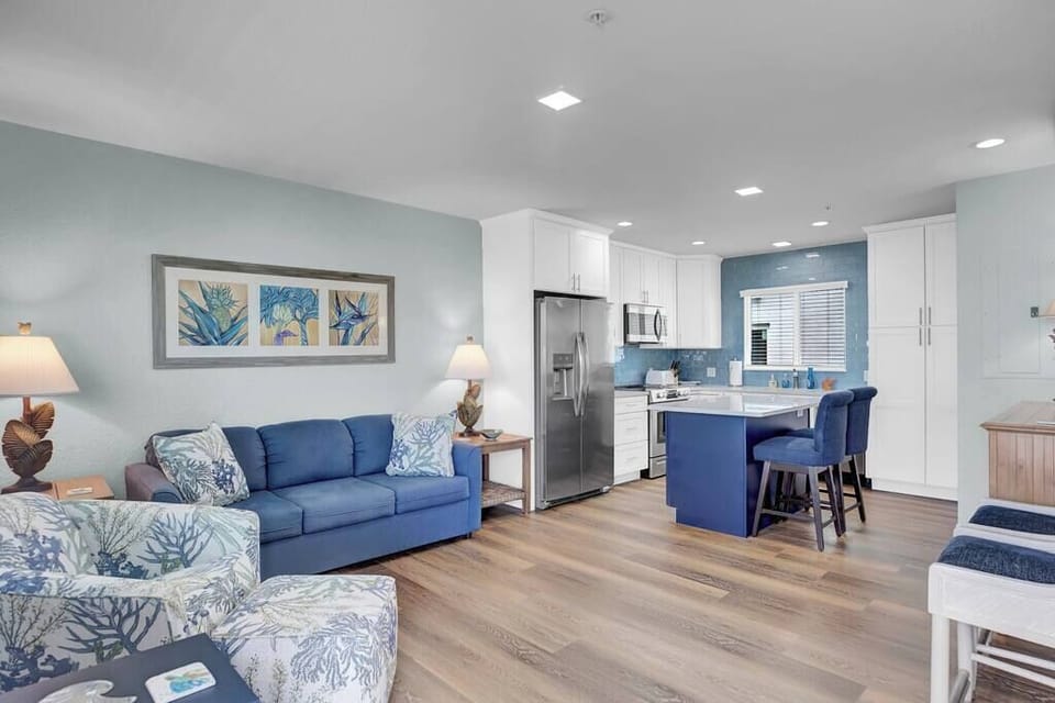 Living Room and Kitchen with island seating for 4