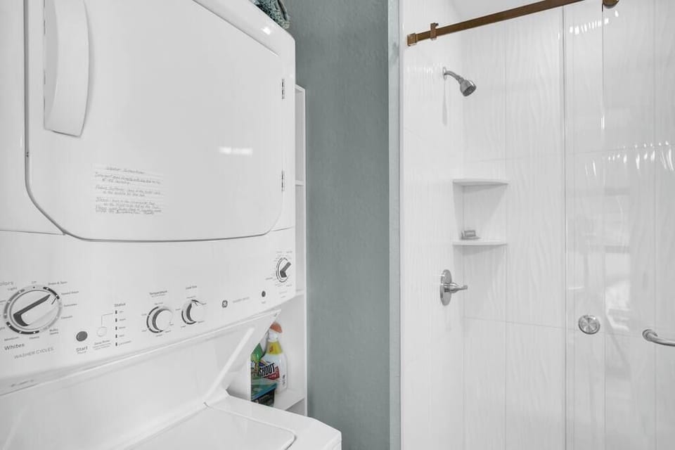 Walk-In Shower with washer/dryer in master bathoroom