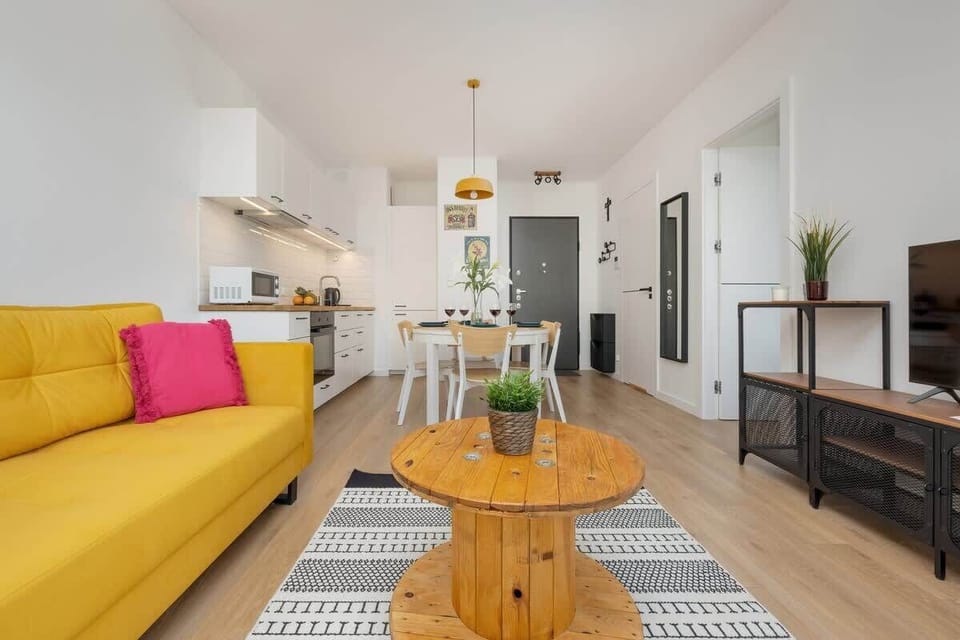 Comfortable, fold-out sofa in the living room. 