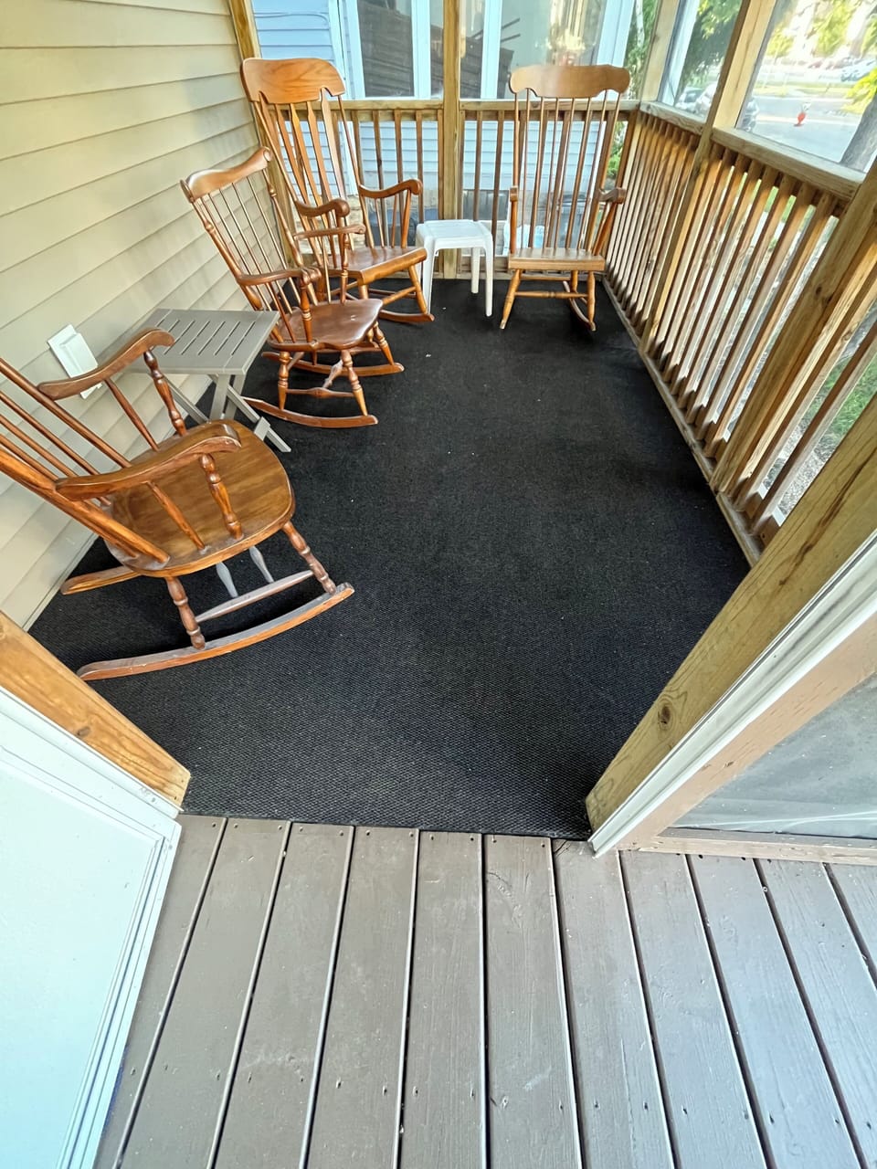 Screened front porch with seating