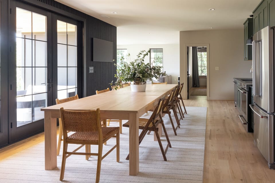 Slide the tables together to accommodate a  group for dinner.