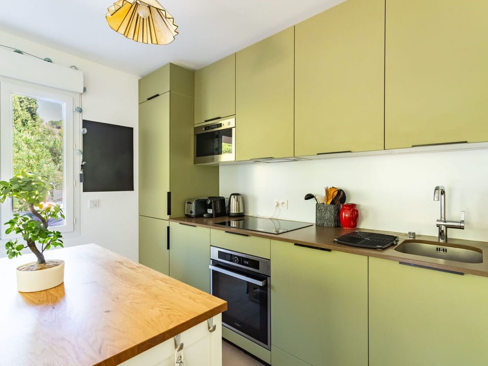 Cabinetry, Countertop, Property, Kitchen Sink, Sink, Furniture, Flowerpot, Kitchen Stove, Plant, Interior Design