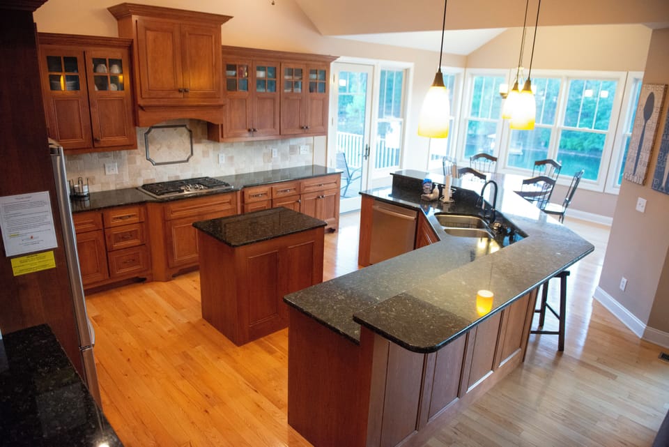 kitchen with barstool seating.