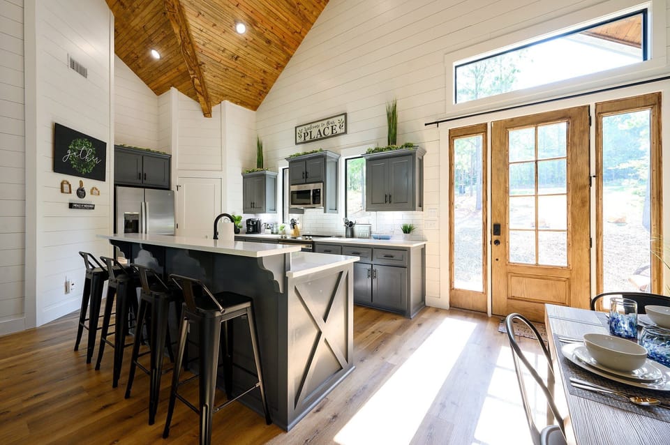 Full kitchen with large island and seating