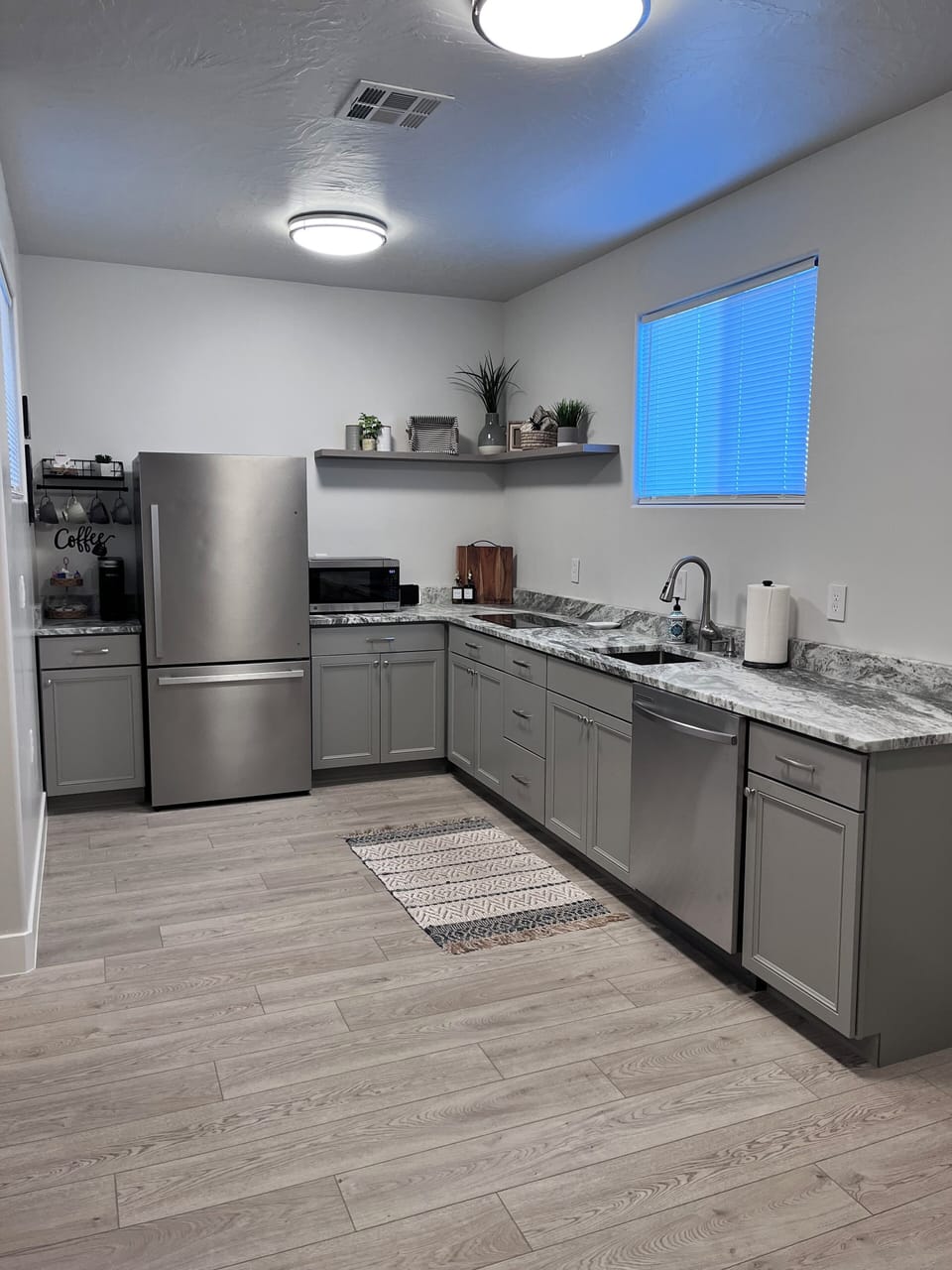 Fully stocked kitchen.
