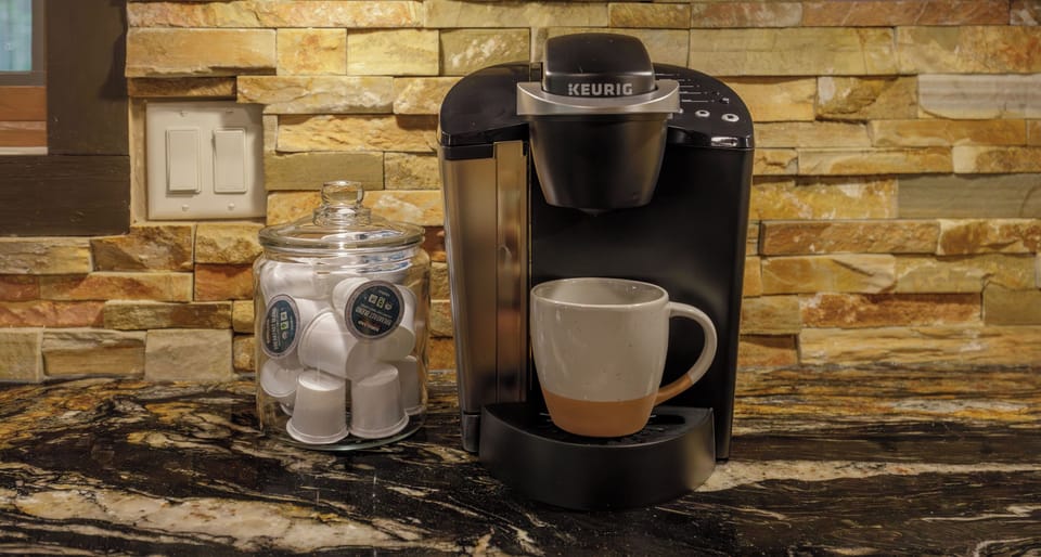 Fuel up with full size coffee maker and Keurig.