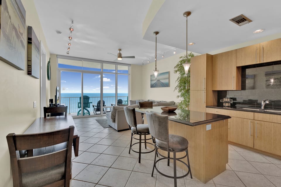 Open concept Kitchen, Dining, and Living area