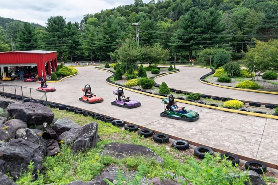 Race go-karts outdoors for fast-paced family competition.