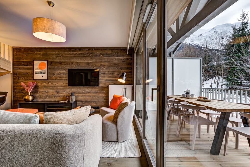 Glass doors onto large balcony