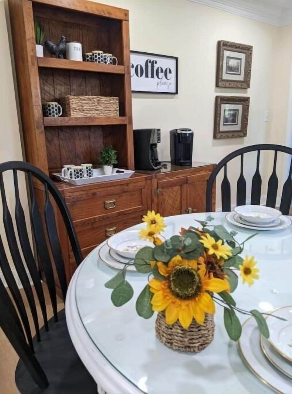Coffee and tea hutch. One of 3 indoor dining areas