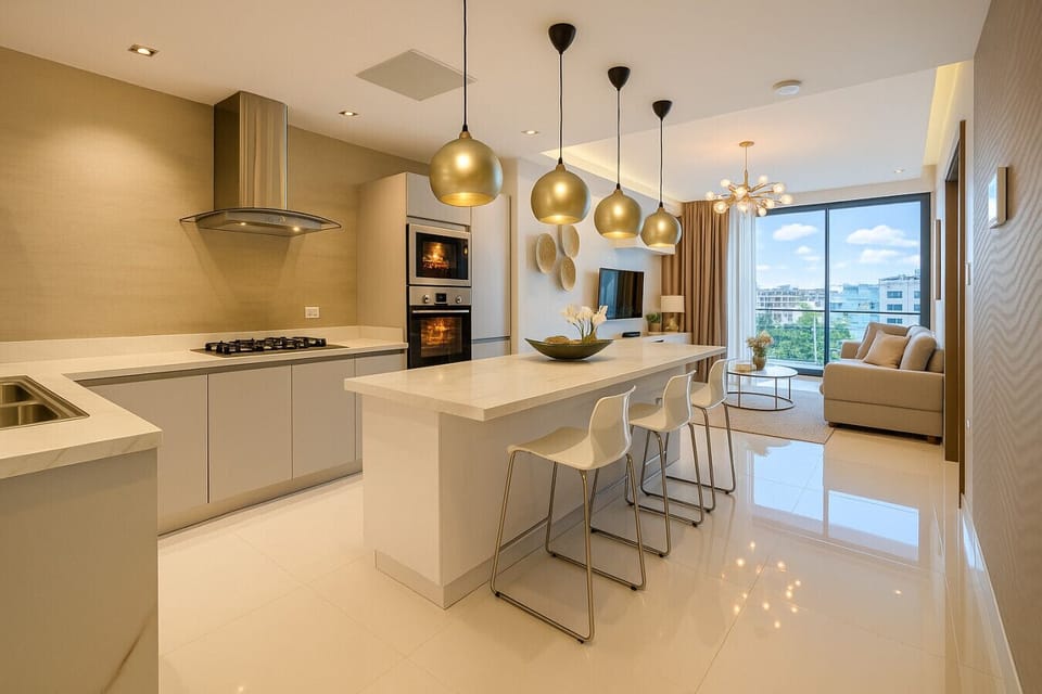 Modern open kitchen with breakfast bar