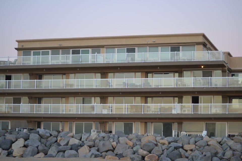 Beach view of the building

