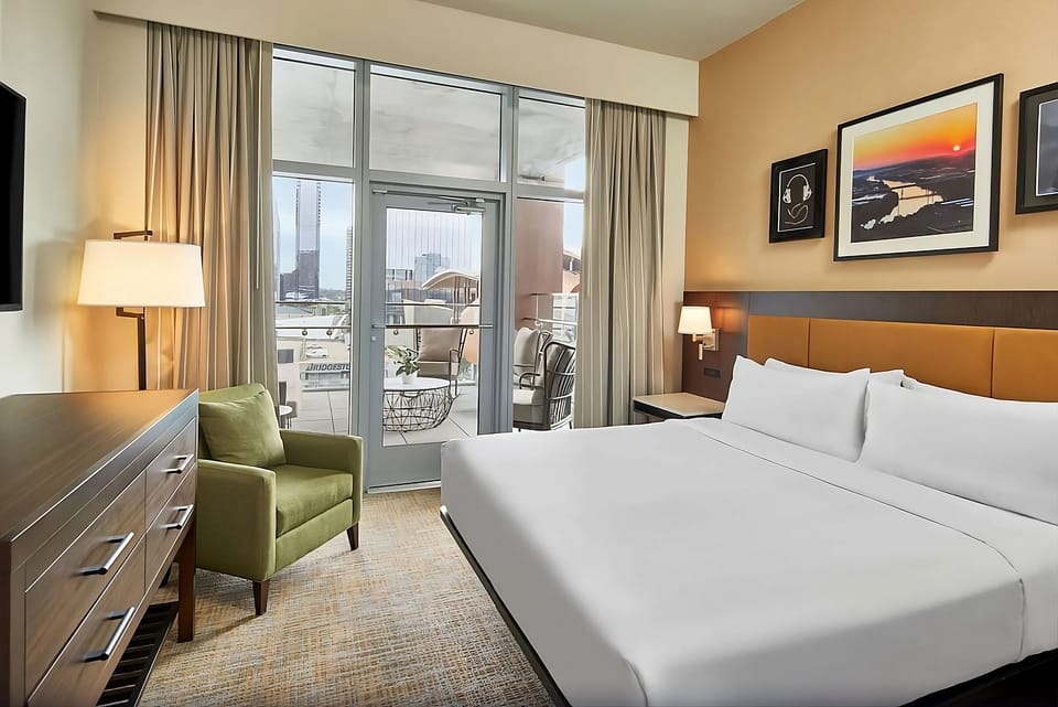 Step onto the balcony after a restful night in bed.