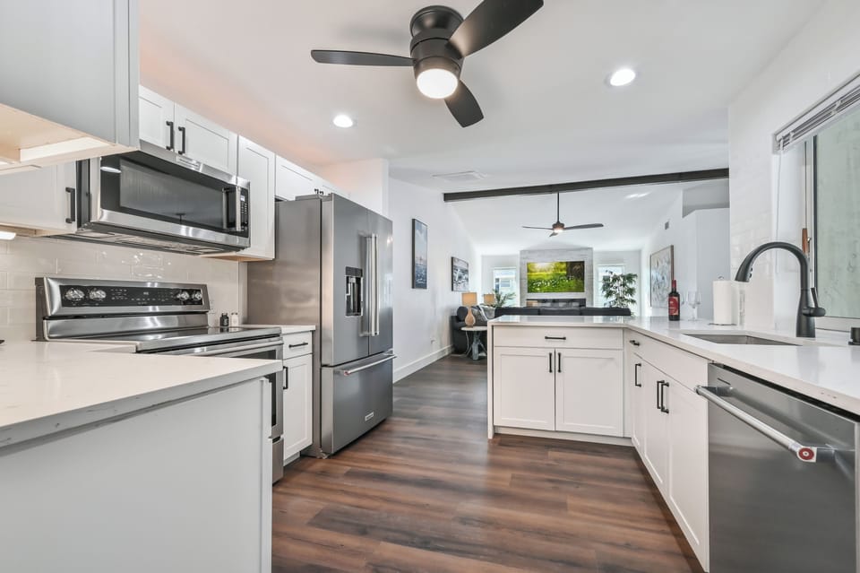 Newly updated kitchen with stainless steel appliances and all the essentials.