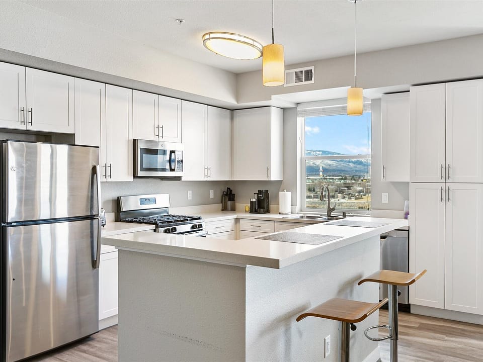 Kitchen with countertop dinning