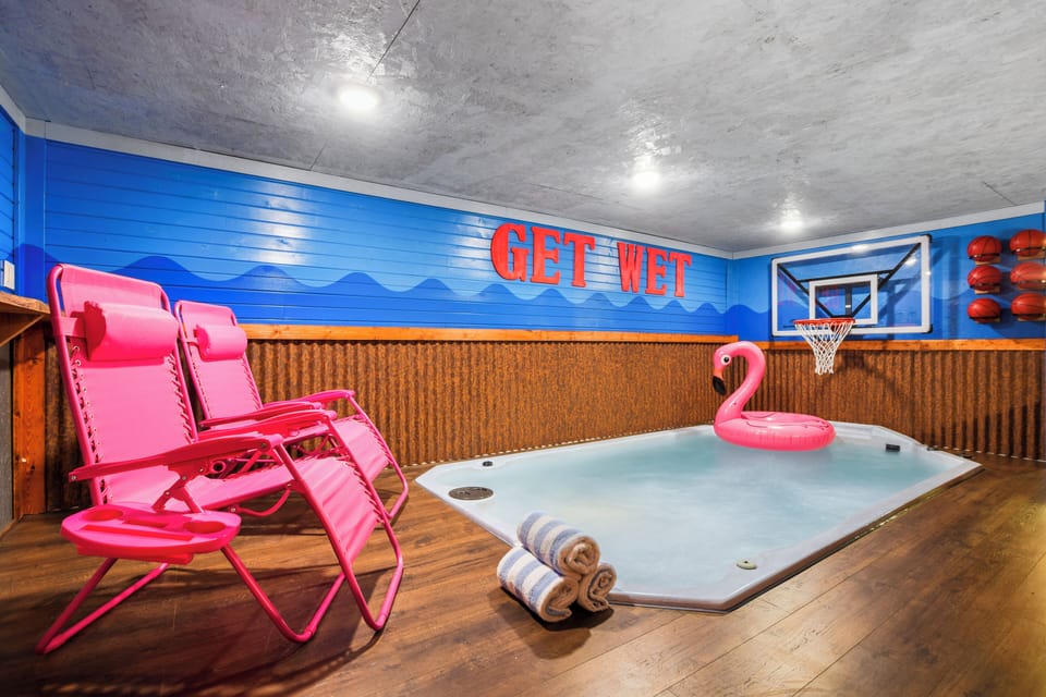 Indoor plunge pool and bball hoop