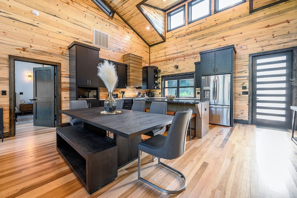 Dining area and kitchen.  The main level bedroom is just off of the kitchen/living area,