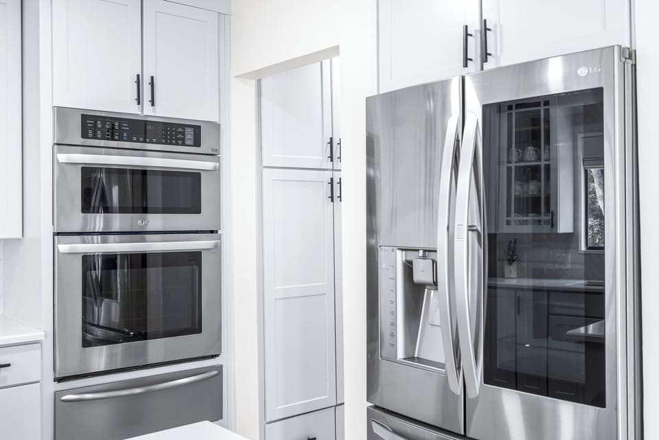 Stainless Steel LG Large Fridge with a Pullout Freezer Drawer Below and a Stainless Frigidaire Oven, Convection Oven and Warming Drawer!!