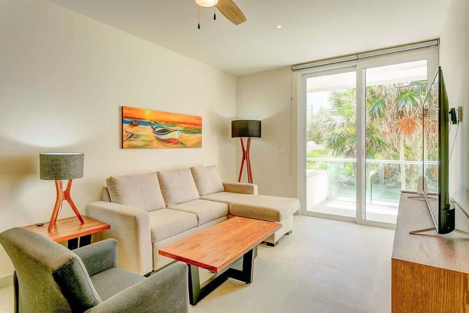 The living room has a sofa bed