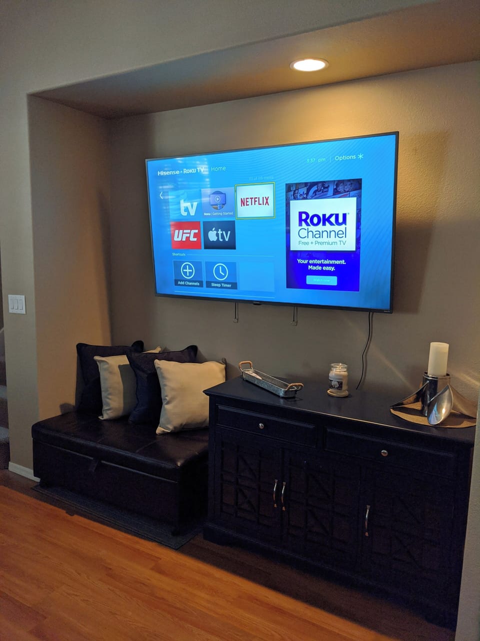 Living Room 60" Roku TV, Streaming services provided, Netflix, Prime Video, Etc.