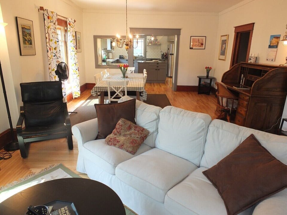 LIVING ROOM:  Looking from the living room into the dining area and kitchen.