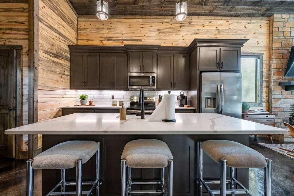 Kitchen features a large island