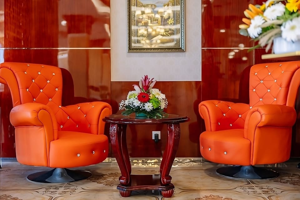 Settle into bright lounge chairs for a quiet, cozy pause.