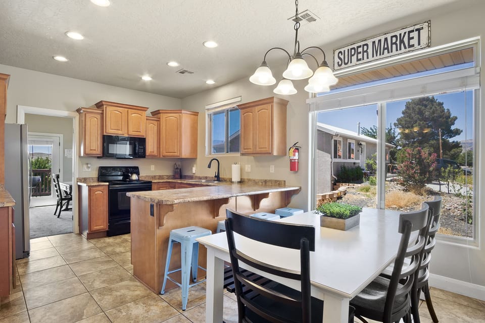 Fully stocked kitchen for cooking and gathering. 