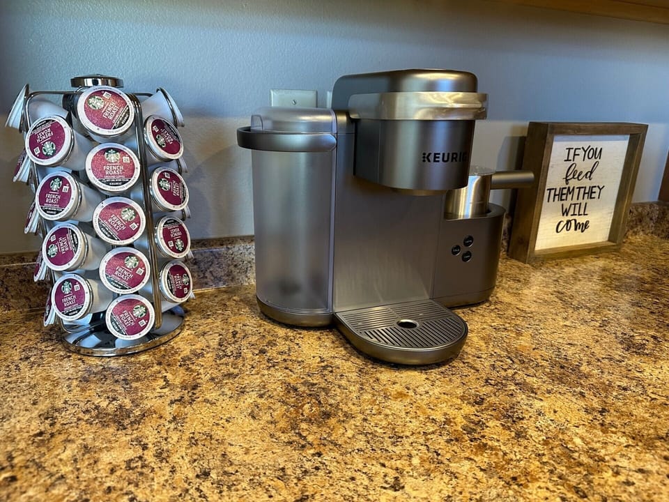 Stocked coffee station.