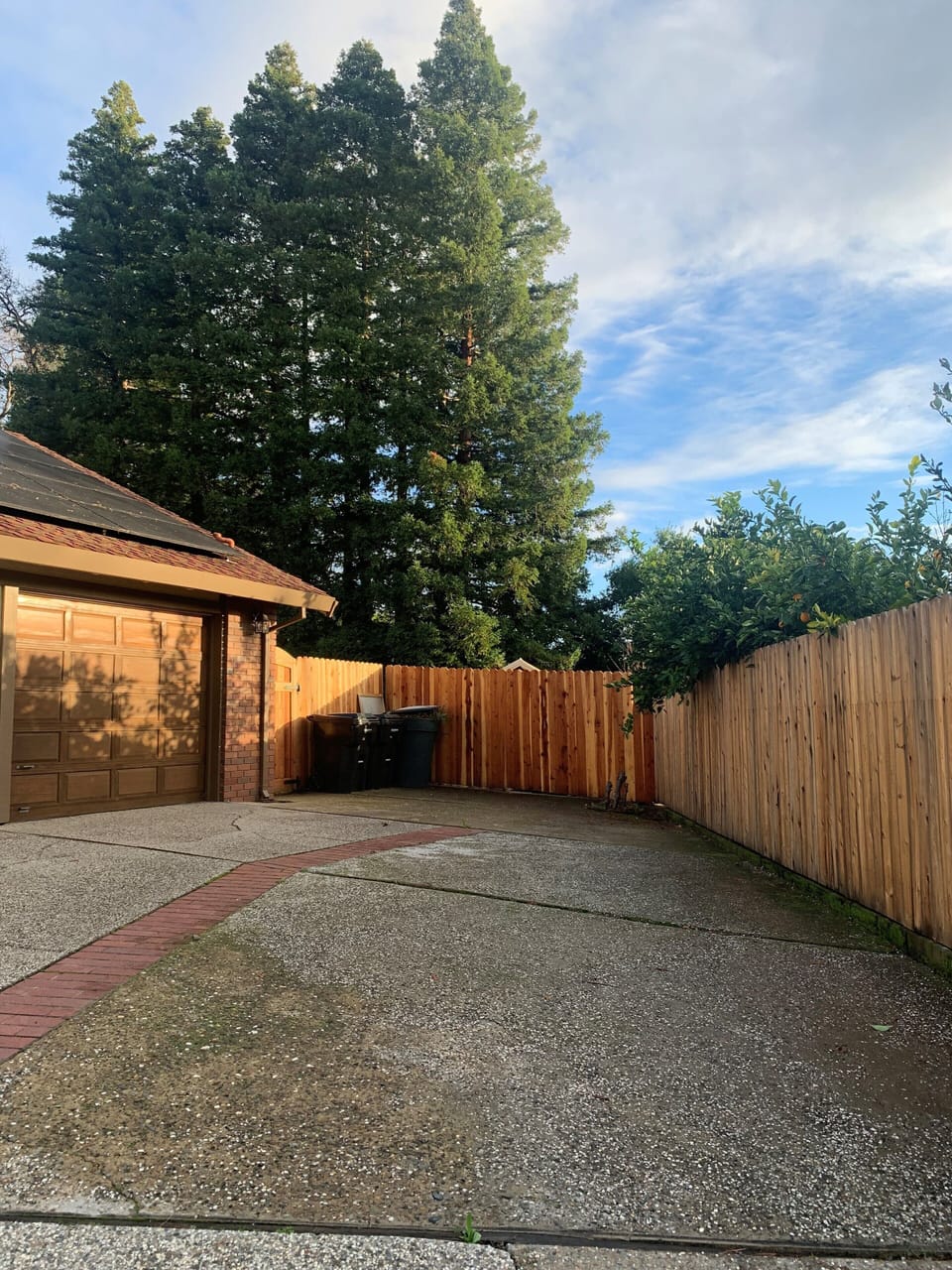 Driveway.  You will park at top of driveway on right side next to fence.